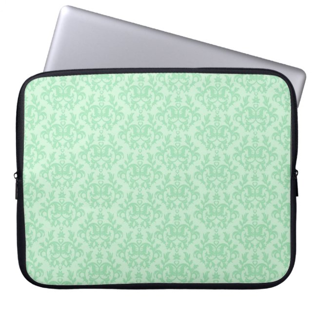 Damask "Kangaroo Paw" mint green laptop case (Front)