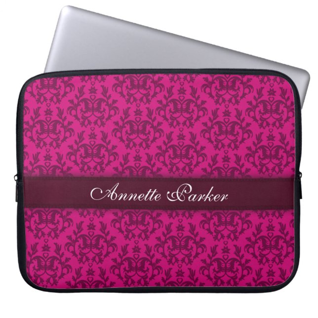Damask "Kangaroo Paw" named dark pink laptop case (Front)