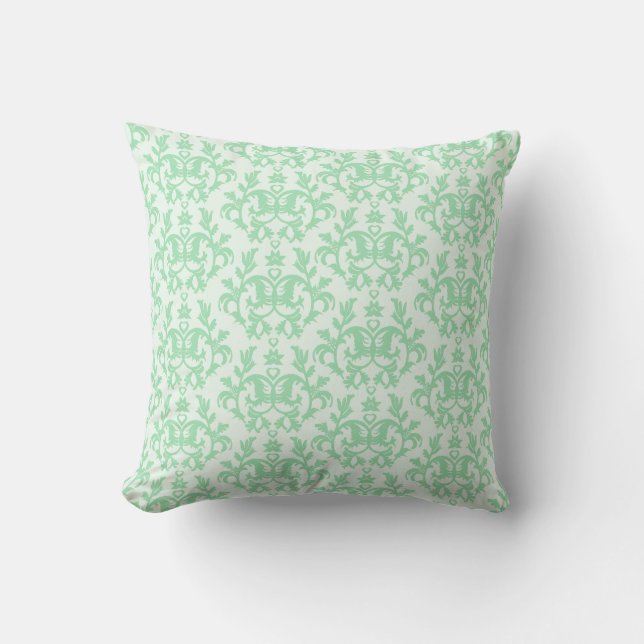 Damask "Kangaroo Paws" soft green pillow (Front)