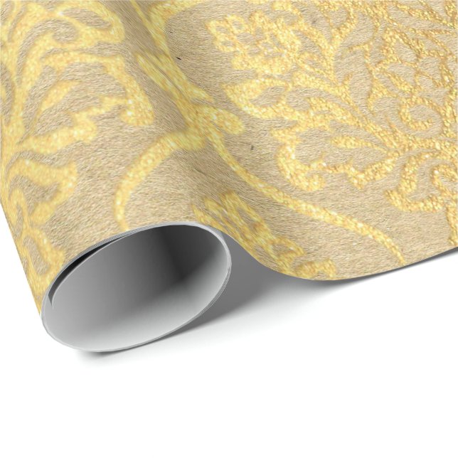 Damask Kraft Gold Natural Royal Antonietta Elegan Wrapping Paper (Roll Corner)