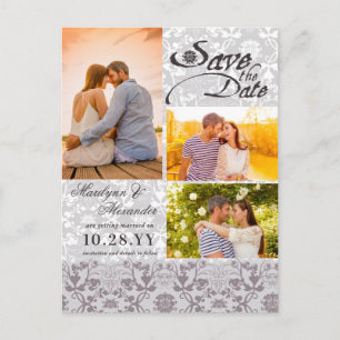 Damask Lace Vintage Chic Photo Save The Date Announcement Postcard