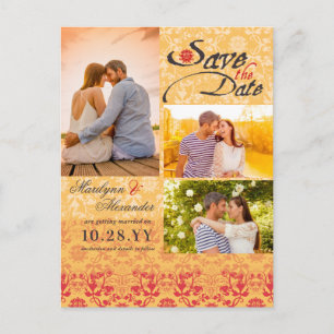 Damask Lace Vintage Chic Photo Save The Date Announcement Postcard