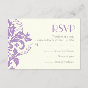 Damask lavender grey ivory wedding RSVP reply card