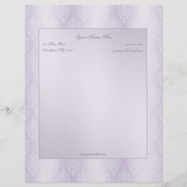 Damask Lavender Shine Personalized Letterhead (Front)