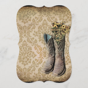 Damask lavender Western country cowboy boots Invitation