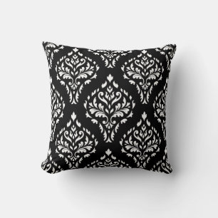Damask Leafy Baroque Repeat Pattern B&W I Cushion