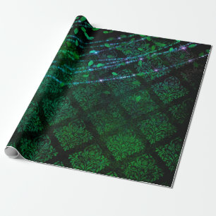 Damask, Leaves and Lights on Green Wrapping Paper