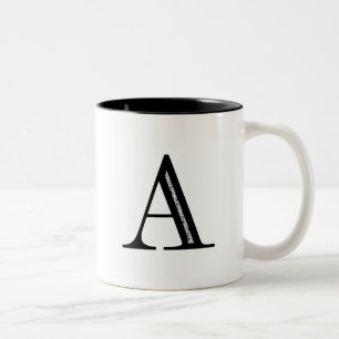 Damask Letter A - Black Two-Tone Coffee Mug