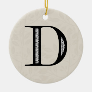 Damask Letter D - Black Ceramic Tree Decoration
