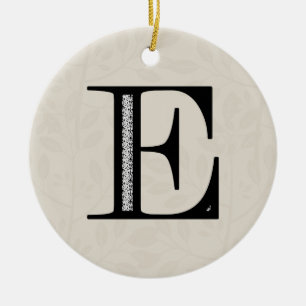 Damask Letter E - Black Ceramic Tree Decoration