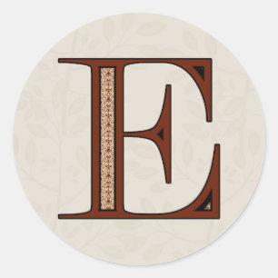 Damask Letter E - Red Classic Round Sticker
