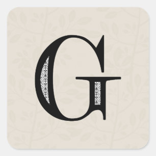 Damask Letter G - Black Square Sticker