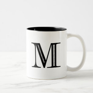 Damask Letter M - Black Two-Tone Coffee Mug