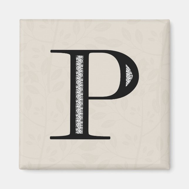 Damask Letter P - Black Magnet (Front)