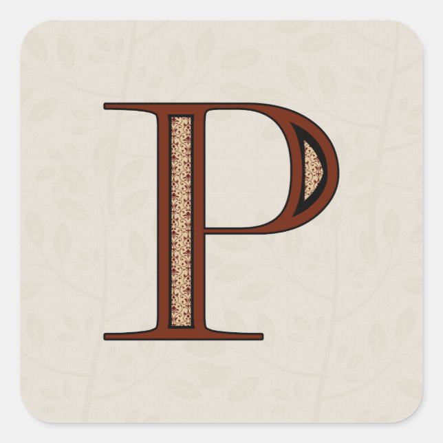 Damask Letter P - Red Square Sticker (Front)