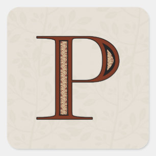 Damask Letter P - Red Square Sticker