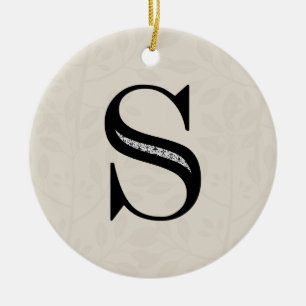 Damask Letter S - Black Ceramic Tree Decoration