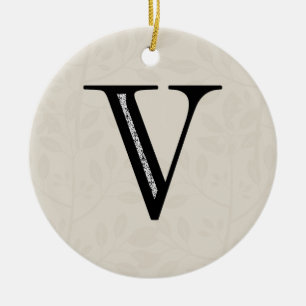 Damask Letter V - Black Ceramic Tree Decoration