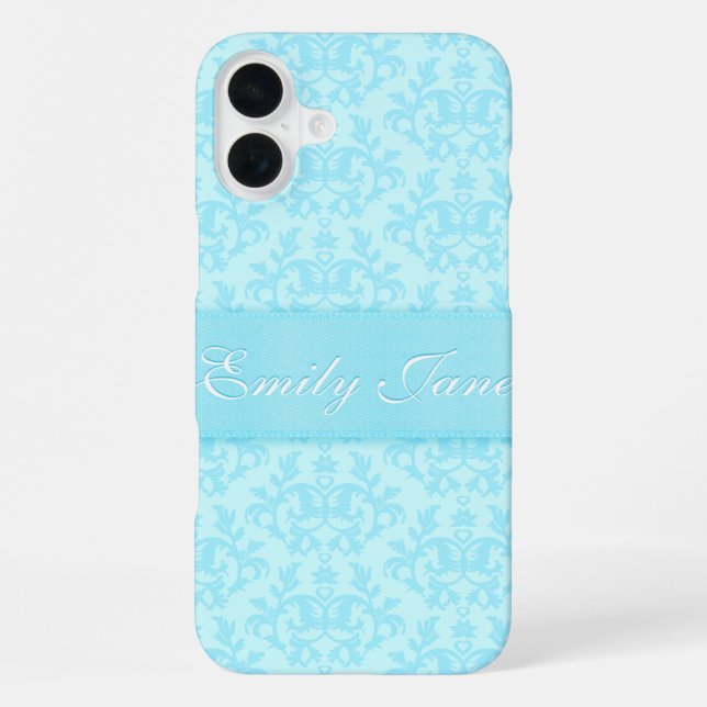Damask light blue custom name iPhone case (Back)