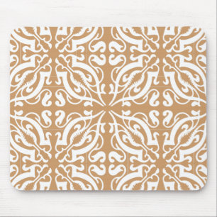 Damask - Light Brown & White Mouse Mat
