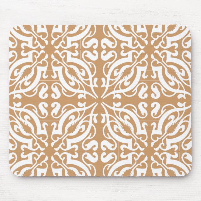 Damask - Light Brown & White Mouse Mat (Front)