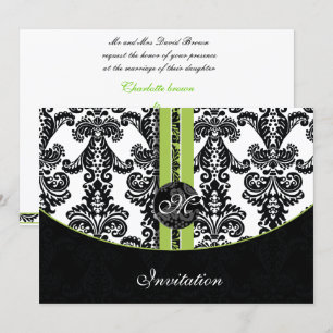 damask lime wedding invitation