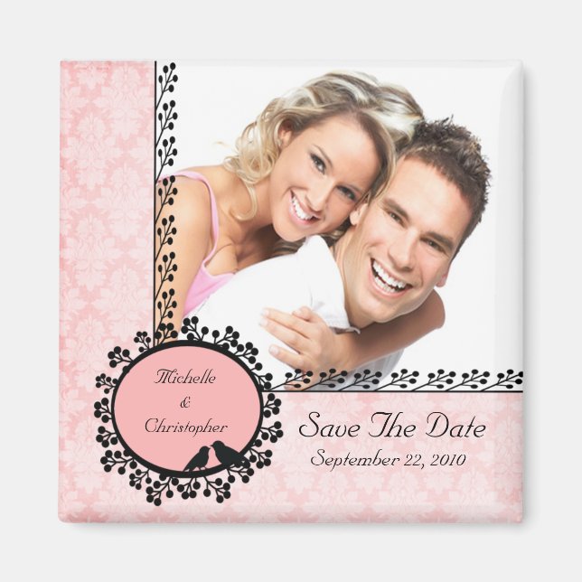 Damask Love Birds Photo Save The Date Magnet (Front)