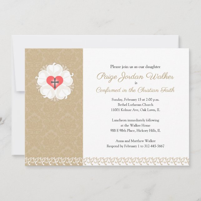 Damask Lutheran Cross Confirmation Invitation (Front)