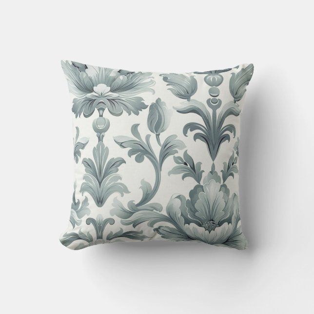 Damask luxury texture mint green decorative flower cushion (Front)