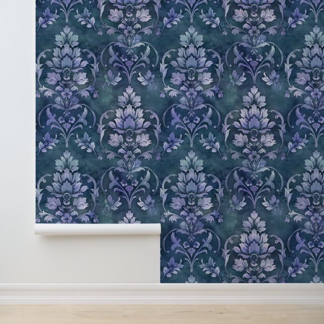 Damask luxury texture of blue decorative flower wallpaper (Application)