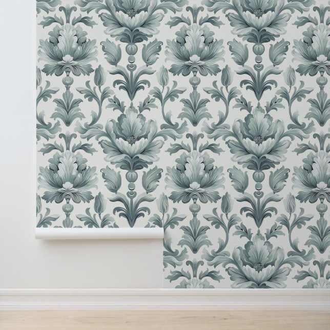 Damask luxury texture of grey flower blossom wallpaper (Application)