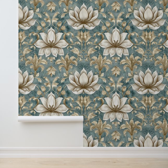 Damask luxury texture of lily flower blossom wallpaper (Application)