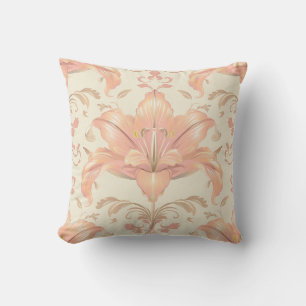 Damask luxury texture of peach lily flower blossom cushion