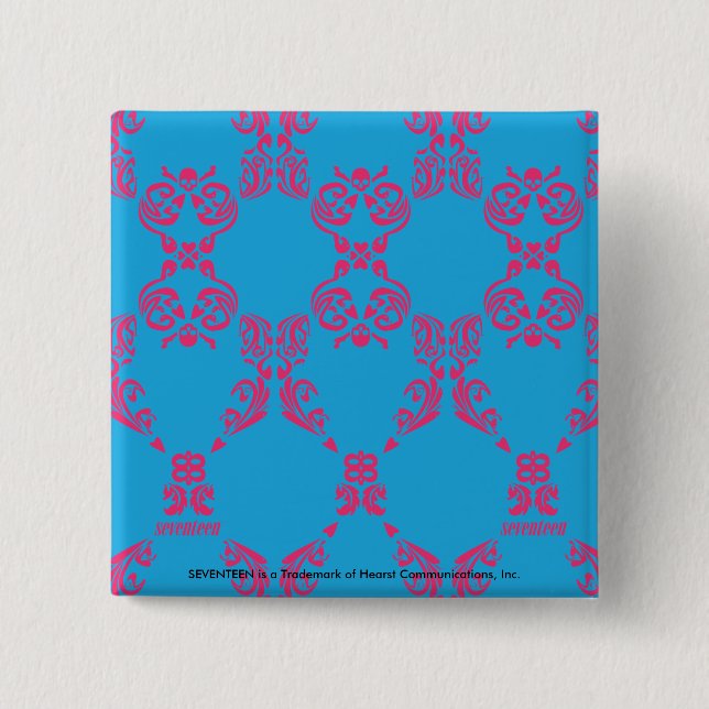 Damask Magenta-Aqua 15 Cm Square Badge (Front)