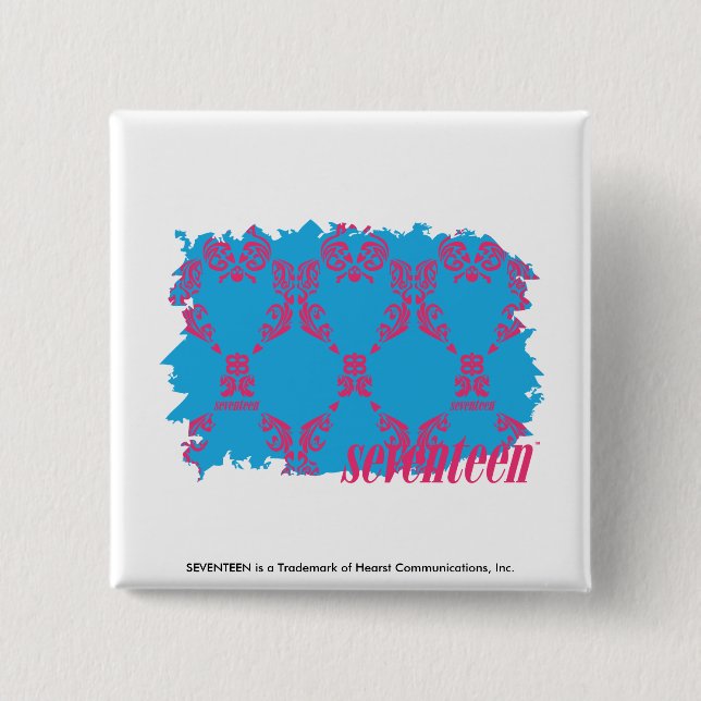 Damask Magenta-Aqua 4 15 Cm Square Badge (Front)