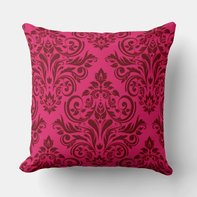 Damask - magenta claret cushion (Front)