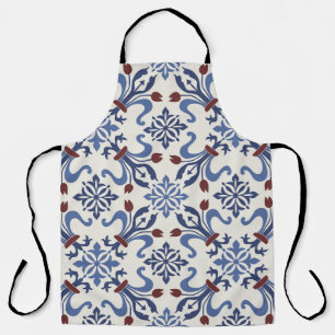 Damask Majolica Pottery Tile Design Apron