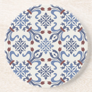 Damask Majolica Pottery Tile Design Coaster