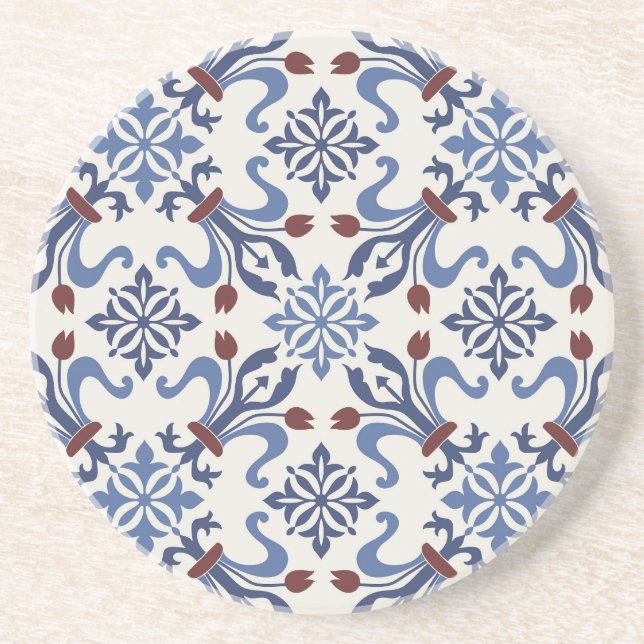 Damask Majolica Pottery Tile Design Coaster (Front)