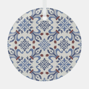 Damask Majolica Pottery Tile Design Glass Tree Decoration
