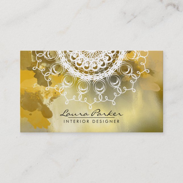 Damask Mandala Watercolor Gold Elegant Artist Business Card (Front)