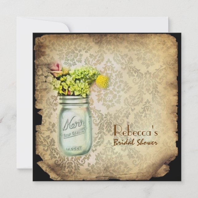 damask mason jar wedding bridal shower invitation (Front)