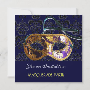DAMASK MASQUERADE PARTY  blue Invitation