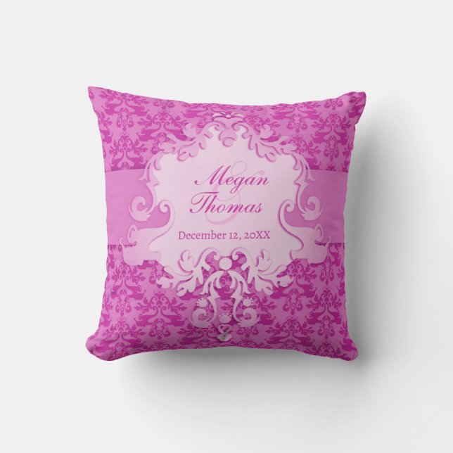 Damask mauve commemorative wedding photo pillow (Front)