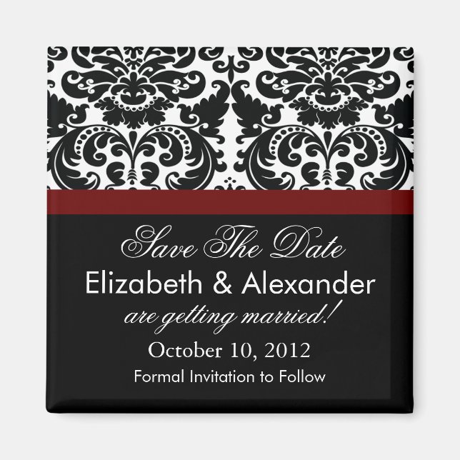 Damask Merlot Red Save The Date Magnet (Front)