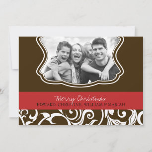 Damask Merry Christmas Family Photo Holiday Card