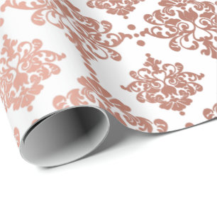 Damask Metallic Royal Floral Pink Rose White Blush Wrapping Paper