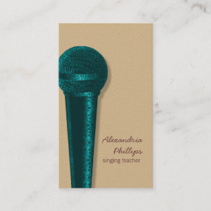 Damask Microphone Business Card, Teal Business Card