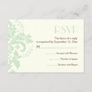 Damask mint green, ivory wedding RSVP reply card