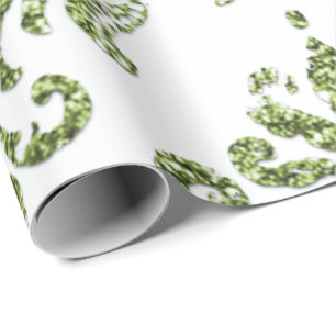 Damask Mint Green Royal Metallic White Glitter Wrapping Paper